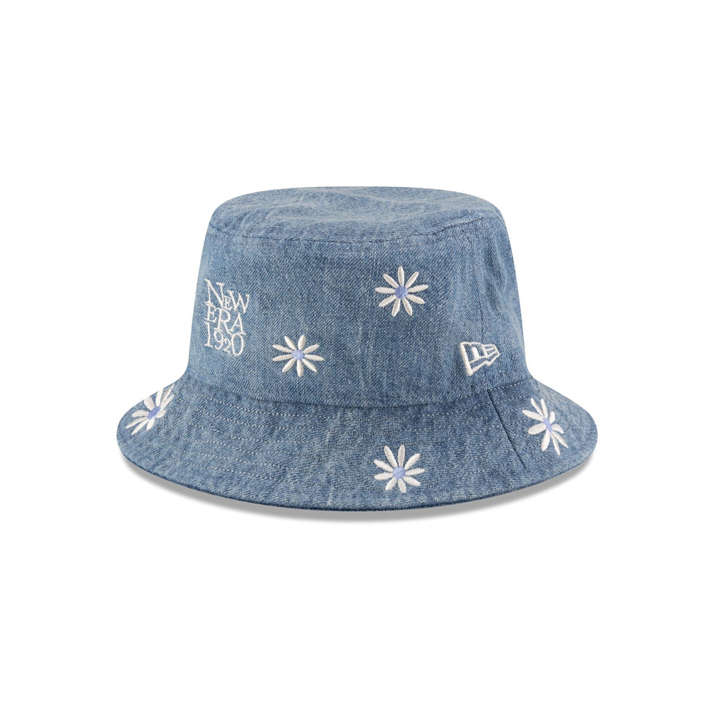 New Era Cap Flower Embroidery Light Denim Bucket Hat