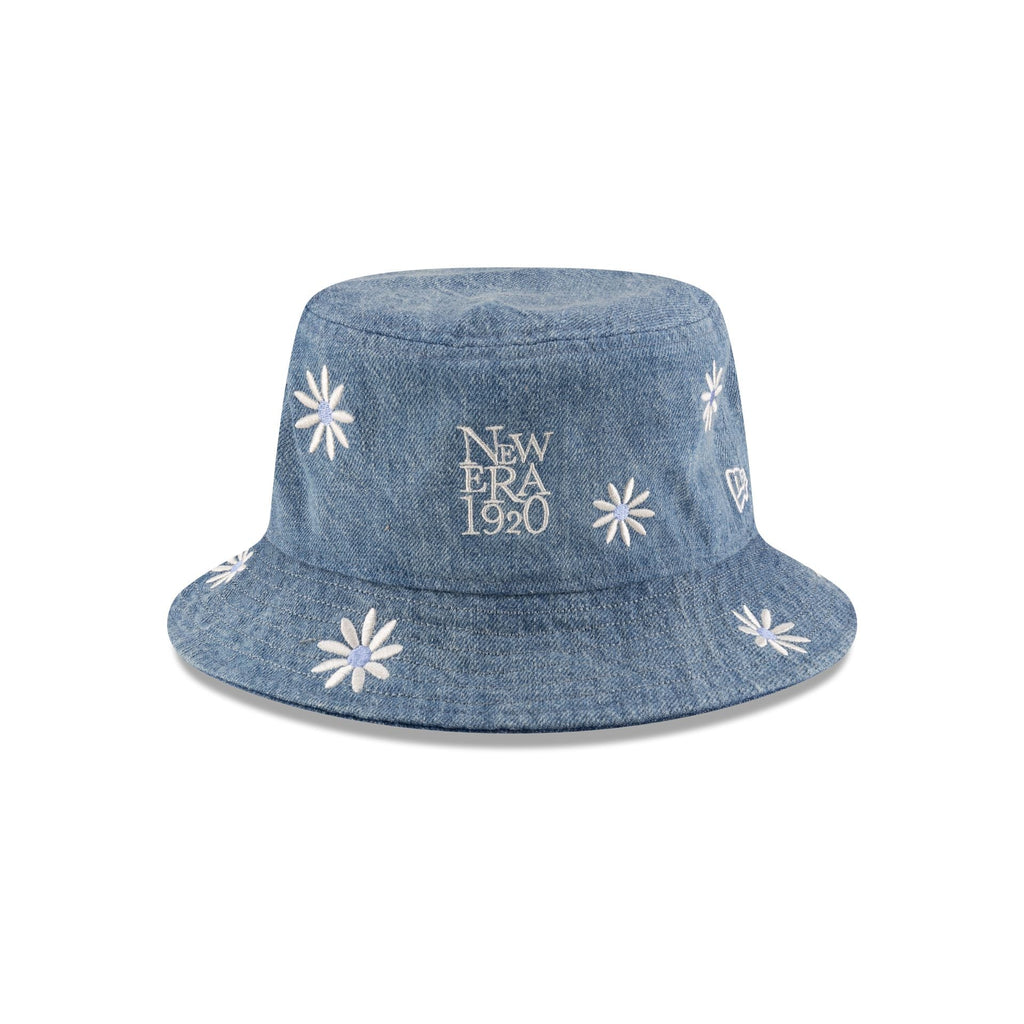 New Era Cap Flower Embroidery Light Denim Bucket Hat
