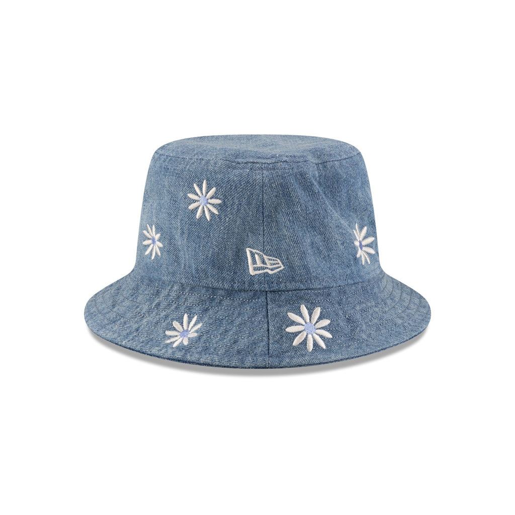New Era Cap Flower Embroidery Light Denim Bucket Hat