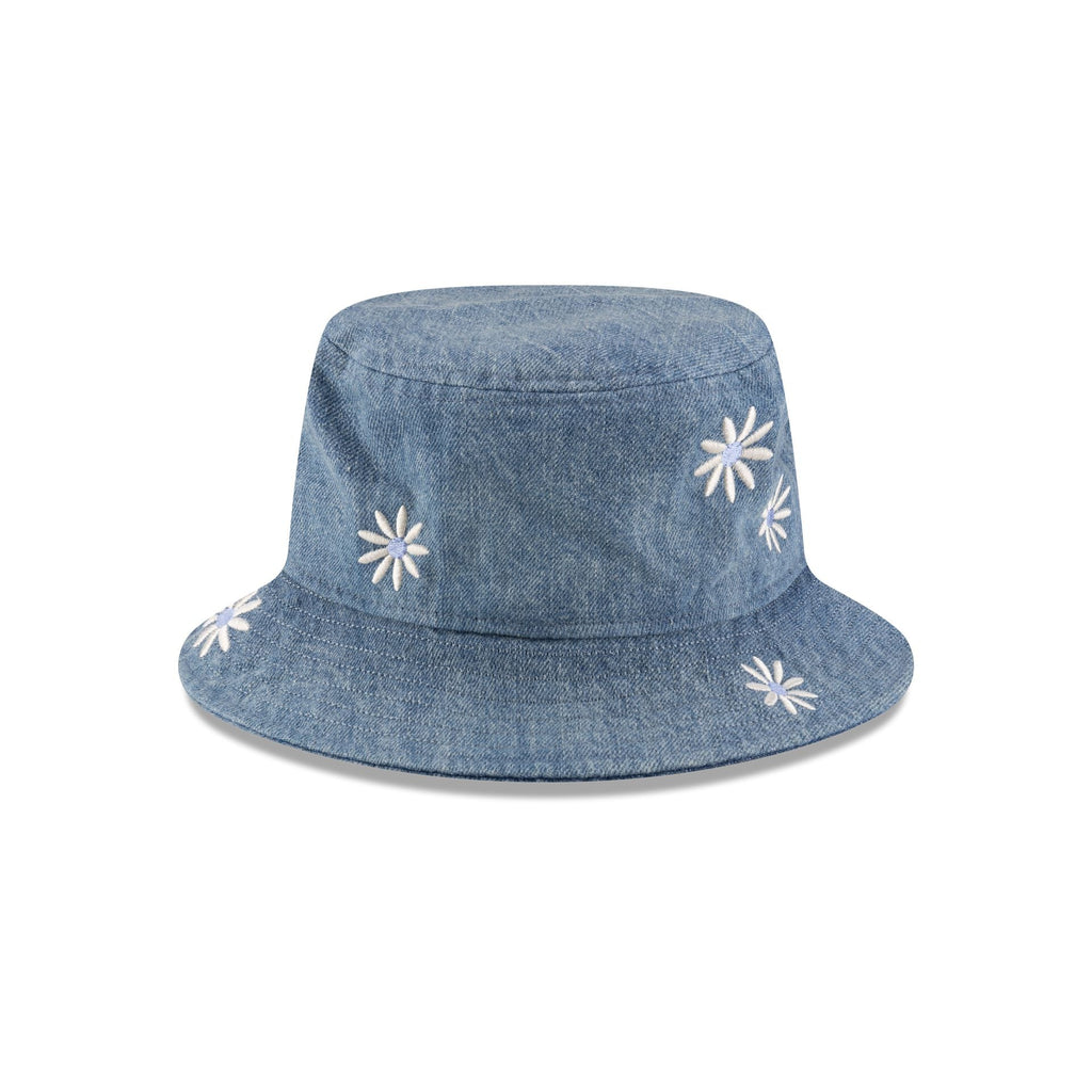 New Era Cap Flower Embroidery Light Denim Bucket Hat