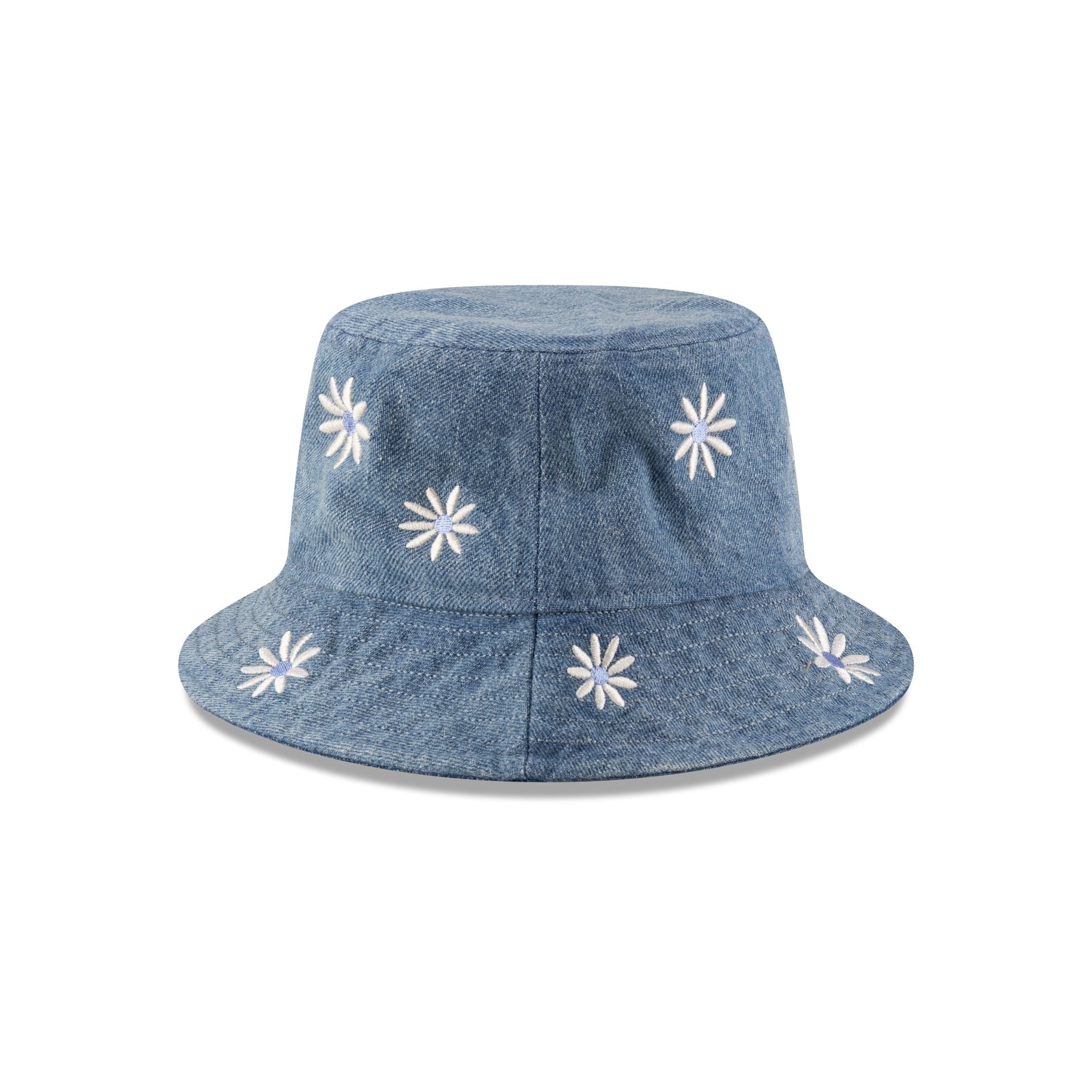 New Era Cap Flower Embroidery Light Denim Bucket Hat