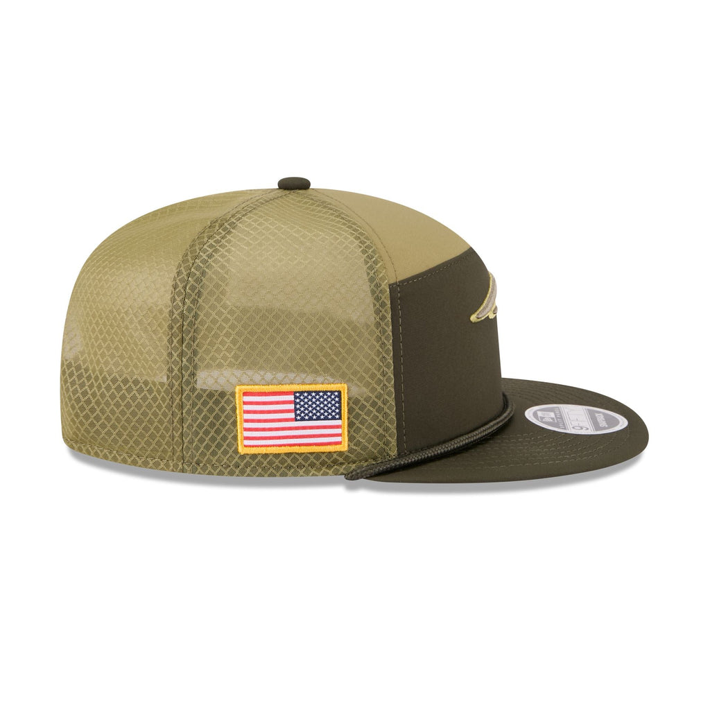 New England Patriots 2025 Salute to Service Split Panel 9FIFTY Trucker Hat